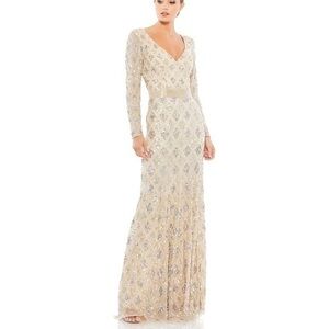 MAC DUGGAL Nude Geometric Embellished Gown